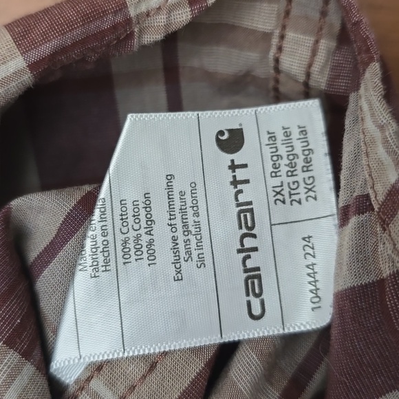 CARHARTT Men's 2XL Plaid LS Shirt Button Down Casual- Brown Maroon - Picture 6 of 6
